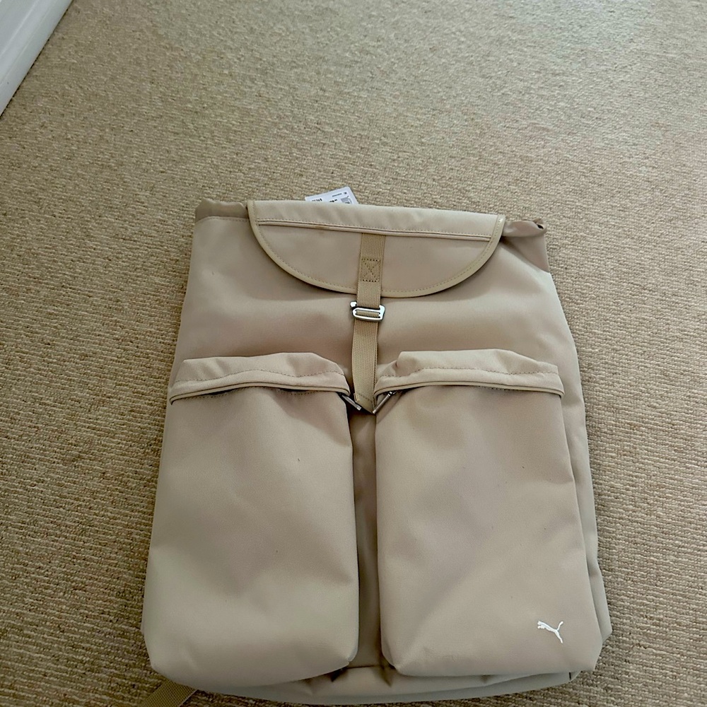 Puma Beige Backpack with Dual Front Pockets